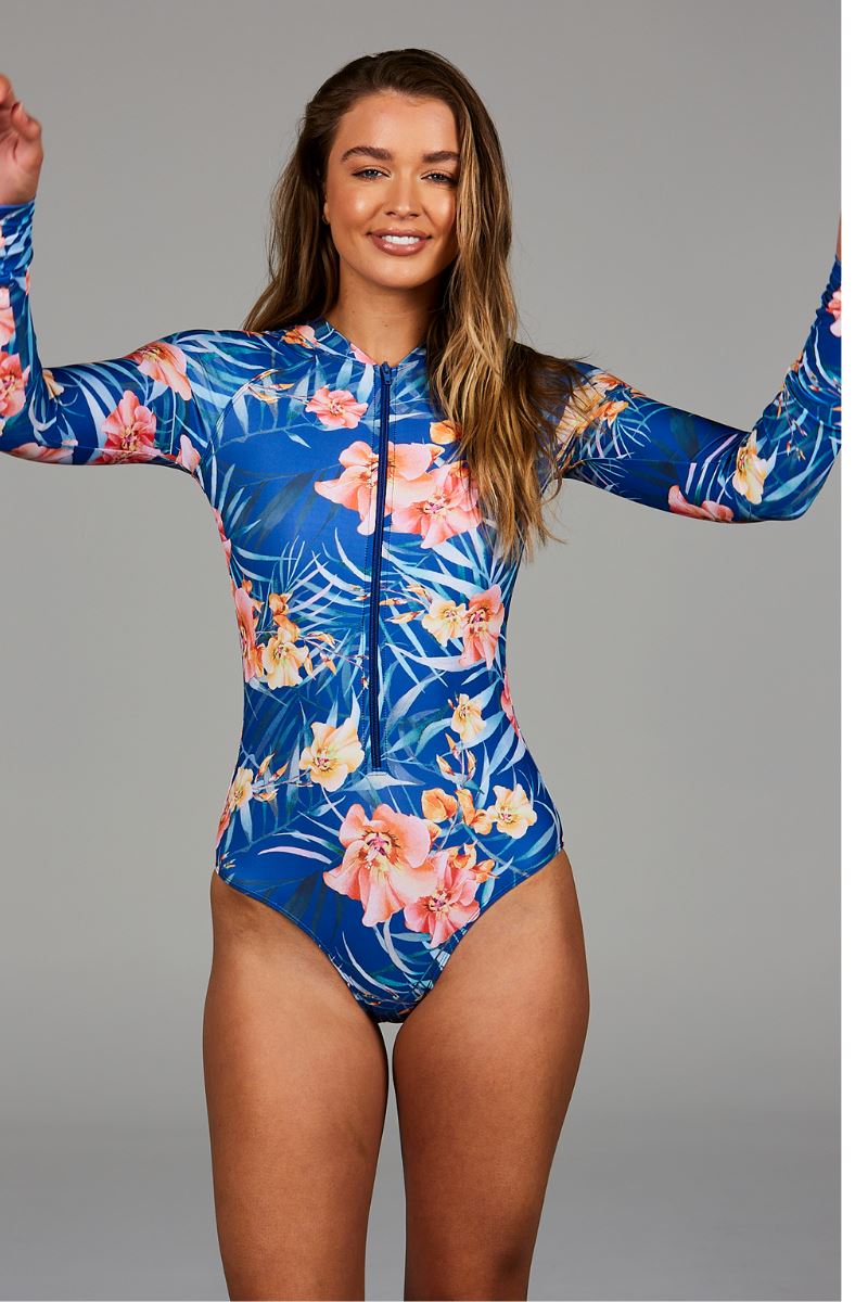 Womens Long Sleeve Swimsuit in Island Breeze Blue - Cat & I