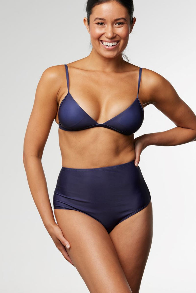 SUSTAINABLE HIGH WAISTED BIKINI BOTTOM IN BLUEBERRY - Cat & I