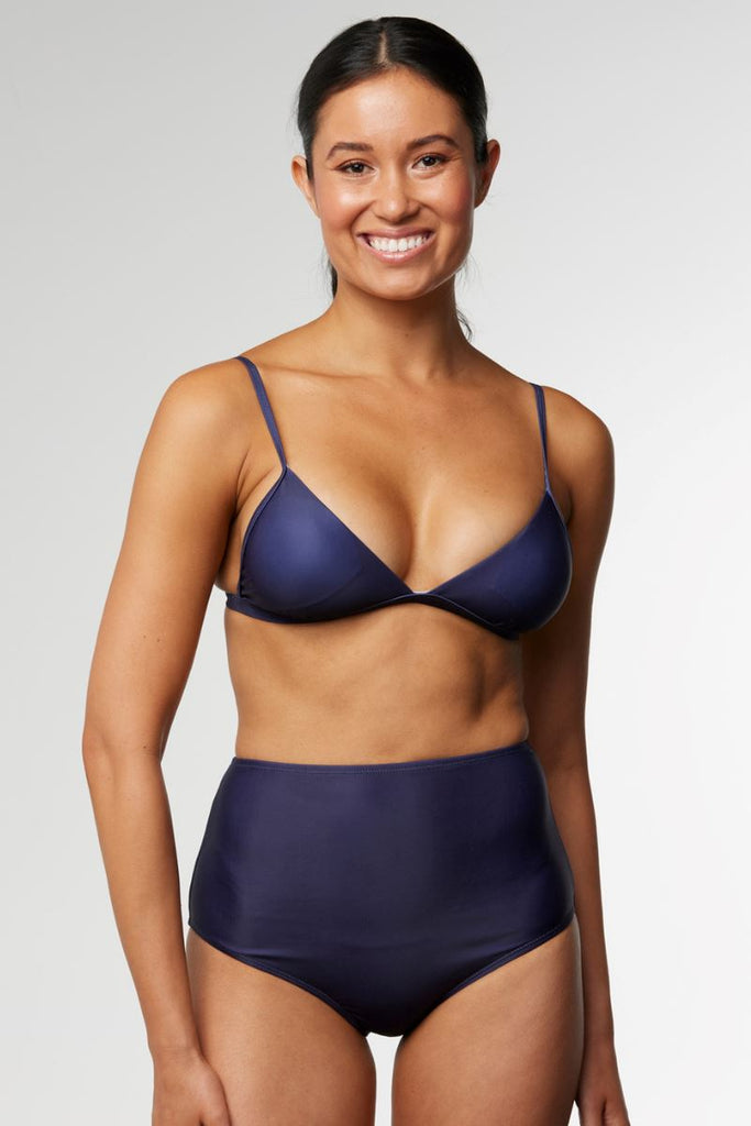 SUSTAINABLE HIGH WAISTED BIKINI BOTTOM IN BLUEBERRY - Cat & I