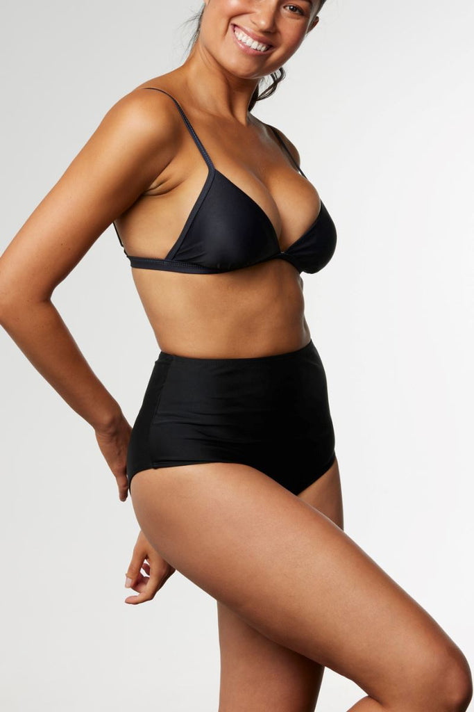 HIGH WAISTED BIKINI BOTTOM IN RAVEN BLACK - Cat & I
