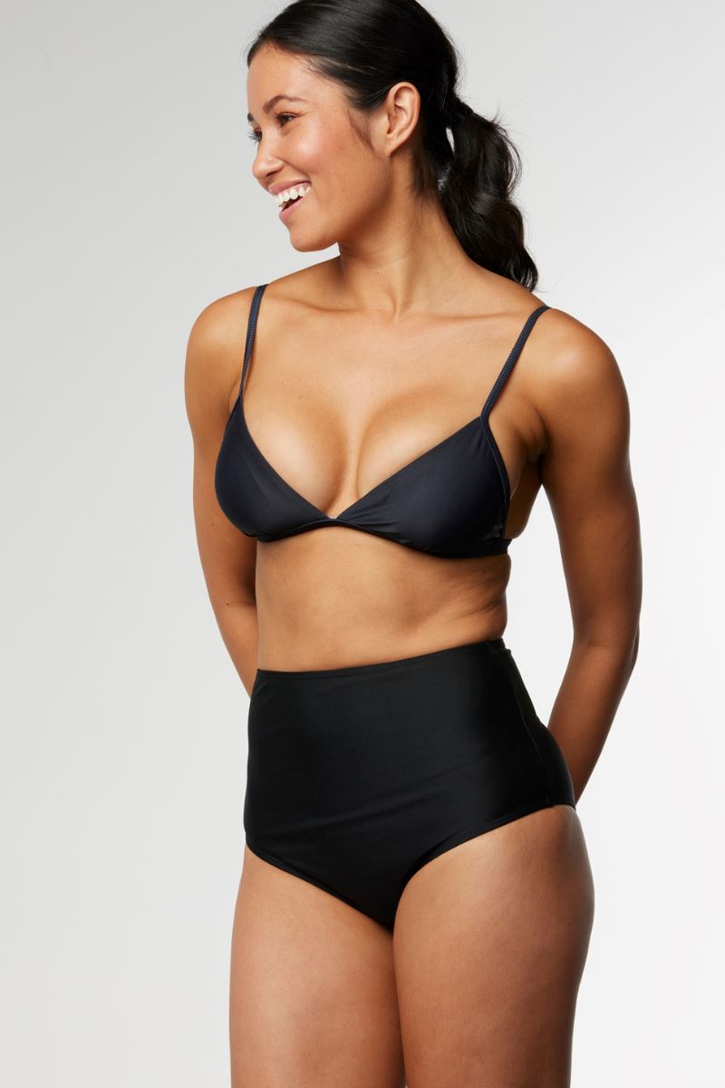HIGH WAISTED BIKINI BOTTOM IN RAVEN BLACK - Cat & I