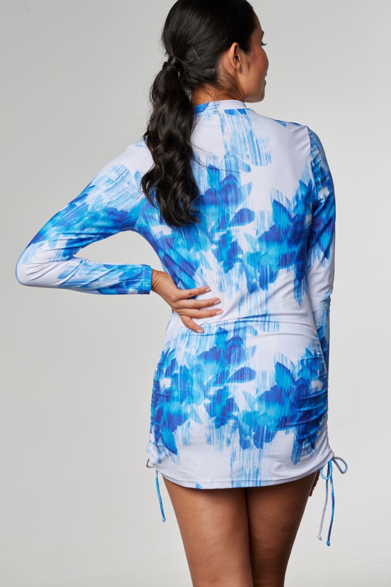 Sustainable Womens Convertible Rashie in Blurred Floral White & Blue - Cat & I