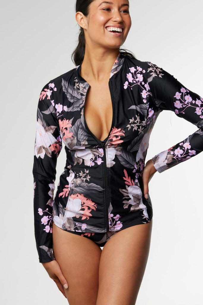 High waisted Bikini Bottom in Cali Tropics Black - Cat & I