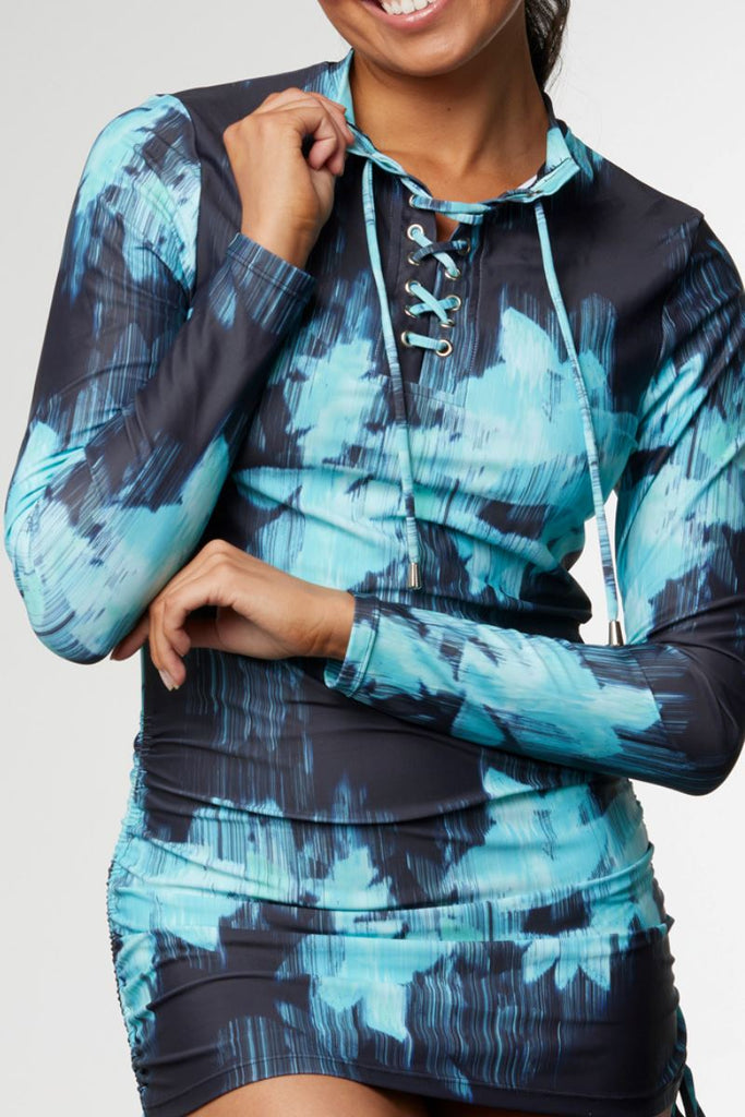 Sustainable Womens Convertible Rashie in Blurred Floral Emerald & Black - Cat & I