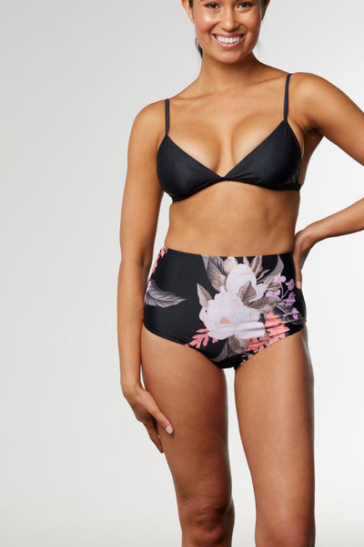 High waisted Bikini Bottom in Cali Tropics Black - Cat & I