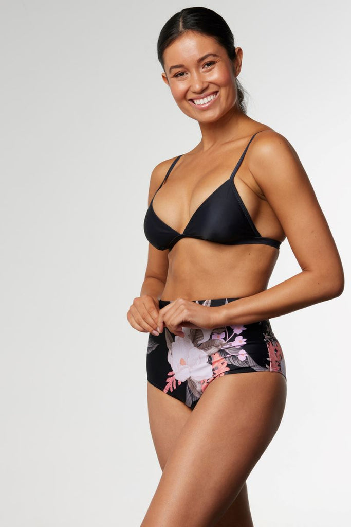 High waisted Bikini Bottom in Cali Tropics Black - Cat & I