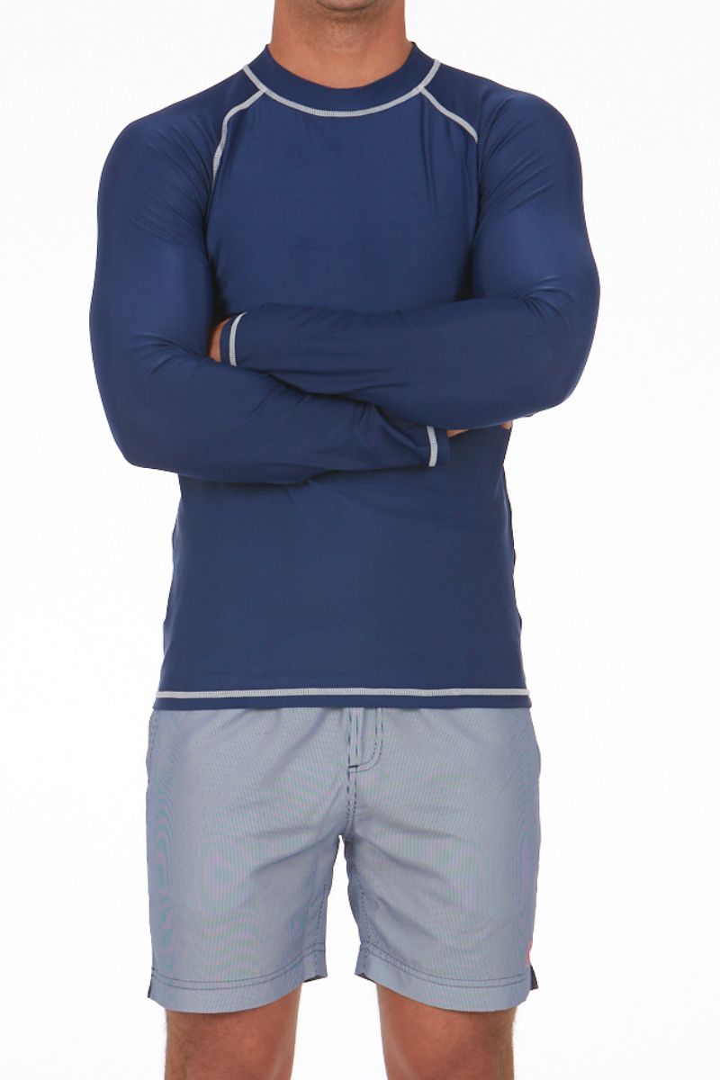 Men's Long Sleeves Rashie in Estate Blue Cat & I