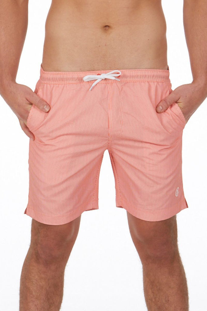 Men's Board Shorts In An Orange Stripe - Cat & I
