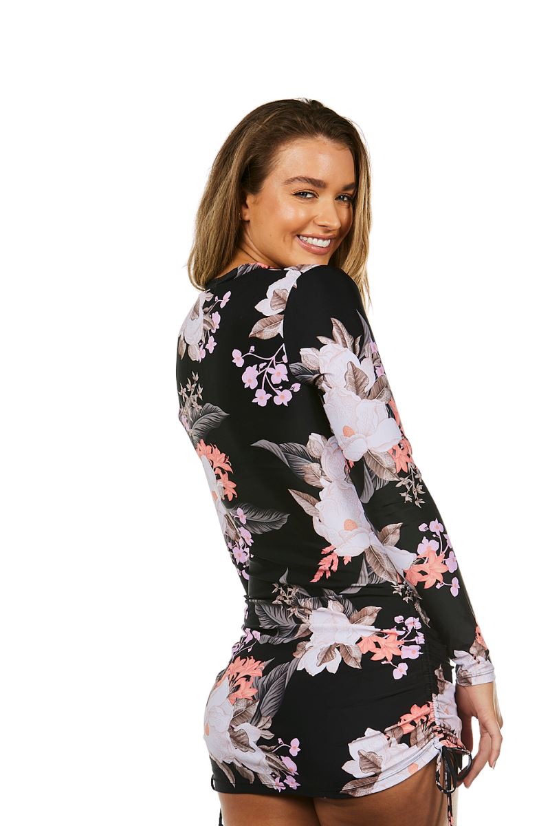 Womens convertible rashie in Cali Tropics Black - Cat & I