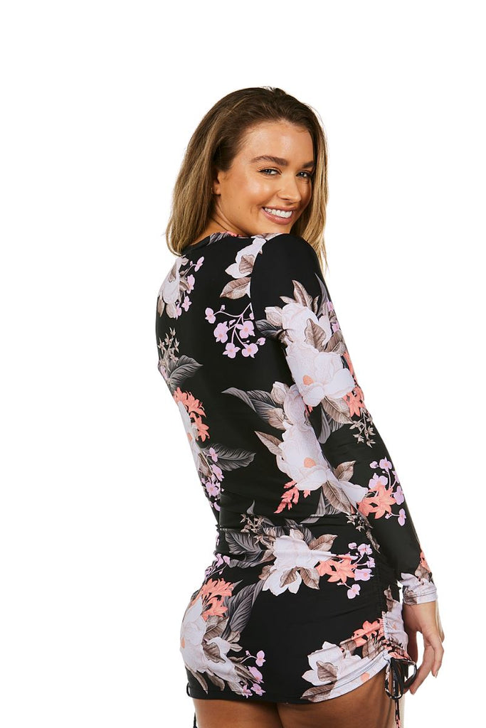 Womens convertible rashie in Cali Tropics Black - Cat & I