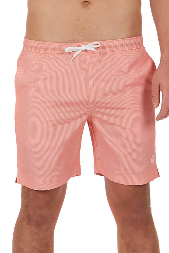 Men's Board Shorts In An Orange Stripe - Cat & I