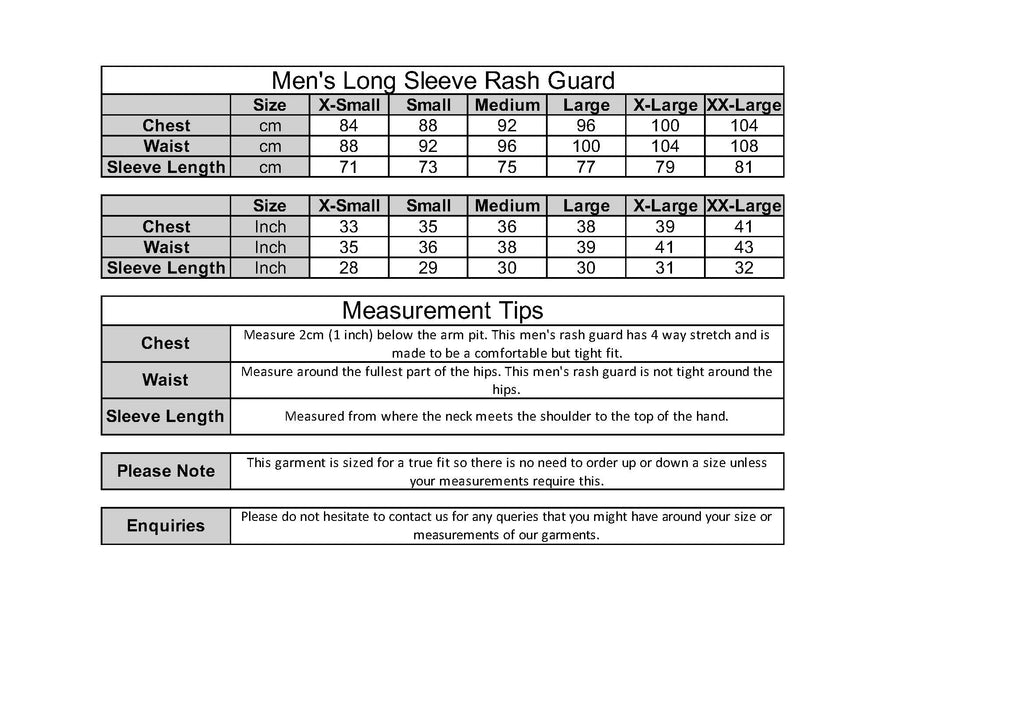 Daci Rash Guard Chart Size Men's Rashie With Long Sleeves In Lunar Rock Grey - Cat & I